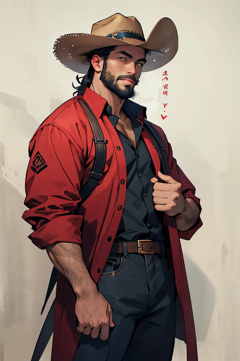 not asian man, blind, cowboy hat, beard,