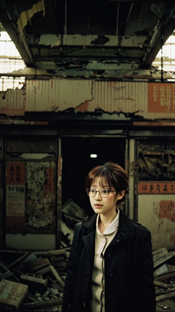 subway,Showa,Collapse,Devastation,Inside the ruins,Glasses,Women,adventure,Black and White,