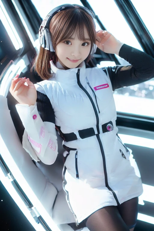 ((NSFW: 1.4)), (acrobatic pose):10,((Detailed face, Professional photography)), ((NSFW, zettai ryouiki, 1 girl)), Ultra-high resolution, (Realistic: 1.4), RAW Photos, highest quality, (PhotoRealistic Stick), concentrated, Soft Light, ((30 years old)), ((Japanese)), (( (Young Face))), (surface), (Depth of written boundary), masterpiece, (Realistic),(inside ISS):3, woman, ,astrovest:2,headphone:2,smartwatch,,bangs, ((1 girl)),(black sleeves):2,(black tights):2,inside spacestation,inside spacecraft,,zero gravity,smile,open leg,blush:1.5,hidden hands,neotech