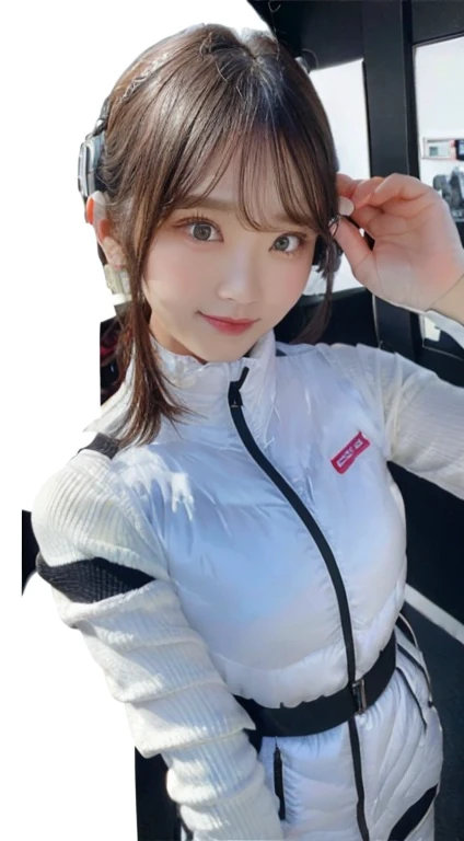 An innocent 20-year-old girl、((White tank top, Dramatic Pose)),smile,BREAK (Spacecraft control room background):2,、BREAK RAW Photos, (8k、highest quality、masterpiece:1.2)、(Intricate details:1.4)、(Photorealistic:1.4)、Octane Rendering、Complex 3D rendering with ultra-detail, Studio Soft Light, Rim Light, Vivid details, Super Detail, Realistic skin texture, Detailed aspect, Beautiful details in the eyes, Highly detailed CG Unity 16k wallpaper, compensate, (Detailed Background:1.2), Glowing Skin, whole body、(astrovest):2,(black long sleeves):5,headphone,smartwatch,((Standing with hands behind back、Leaning forward、Angle from above))
