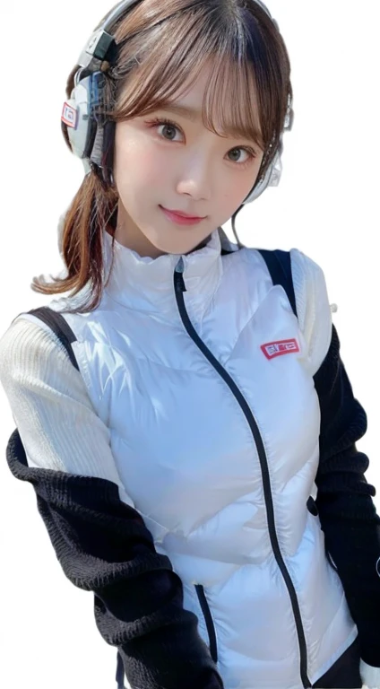 An innocent 20-year-old girl、((White tank top, Dramatic Pose)),smile,BREAK (Spacecraft control room background):2,、BREAK RAW Photos, (8k、highest quality、masterpiece:1.2)、(Intricate details:1.4)、(Photorealistic:1.4)、Octane Rendering、Complex 3D rendering with ultra-detail, Studio Soft Light, Rim Light, Vivid details, Super Detail, Realistic skin texture, Detailed aspect, Beautiful details in the eyes, Highly detailed CG Unity 16k wallpaper, compensate, (Detailed Background:1.2), Glowing Skin, whole body、(astrovest):2,(black long sleeves):5,headphone,smartwatch,((Standing with hands behind back、Leaning forward、Angle from above))