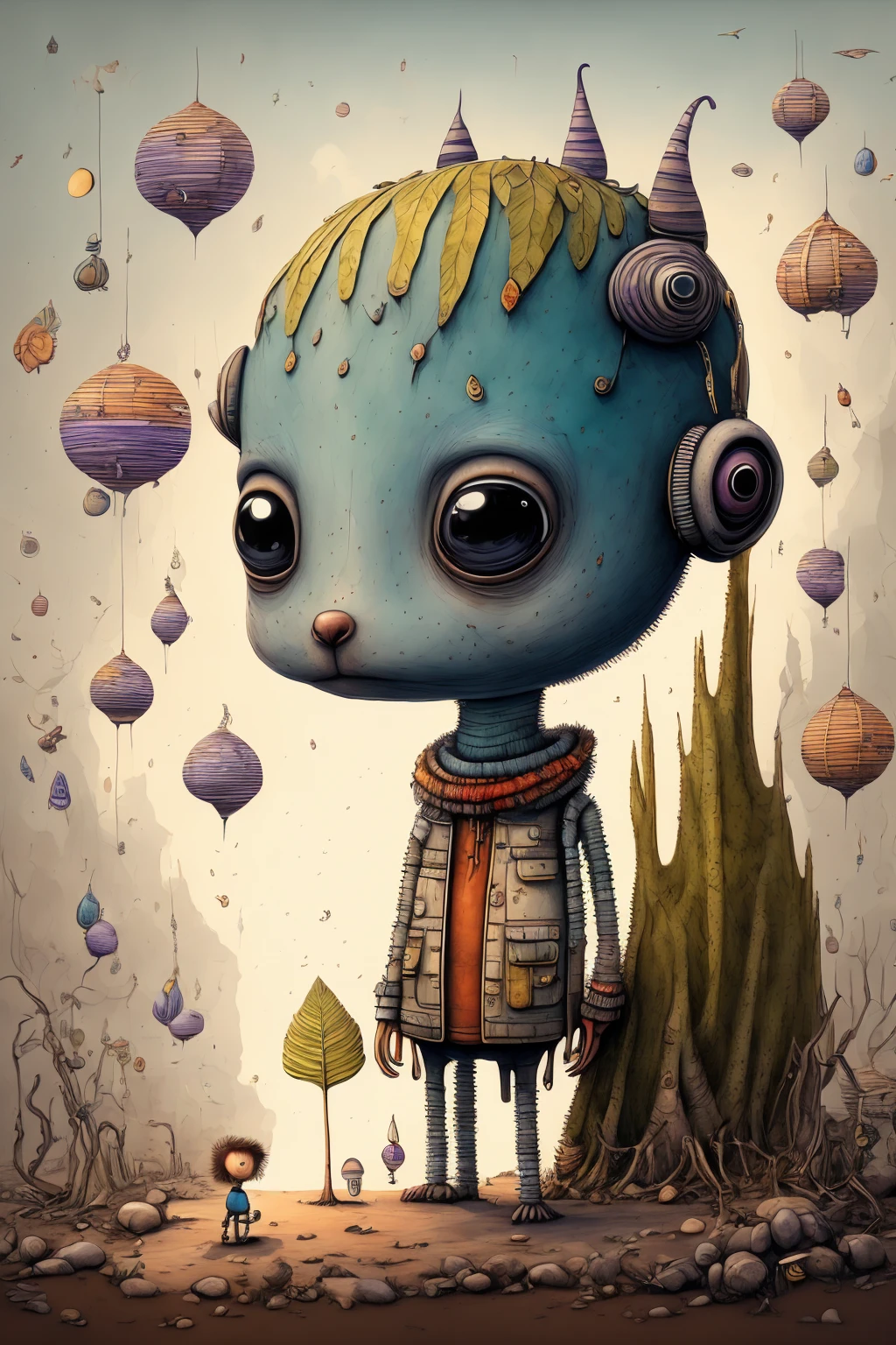 An ultra-detailed, realistic, and adorable cute alien character is depicted in this artwork. The character is small in size and has a friendly and adorable appearance. The alien is set in a purple-colored world filled with abundant exotic vegetation. The art style is inspired by anime, giving it a unique and distinct look. The artwork is created in 8k resolution, ensuring the best quality and capturing every intricate detail of the alien and its surroundings. The vibrant and vivid colors enhance the overall visual experience, while the lighting creates a sense of depth and dimension in the artwork. This masterpiece showcases the artist's expertise in creating high-quality and visually stunning illustrations.