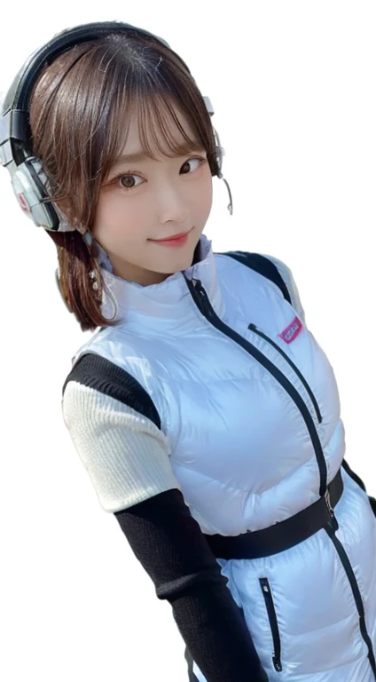 An innocent 20-year-old girl、((White tank top, Dramatic Pose)),smile,BREAK (Spacecraft control room background):2,、BREAK RAW Photos, (8k、highest quality、masterpiece:1.2)、(Intricate details:1.4)、(Photorealistic:1.4)、Octane Rendering、Complex 3D rendering with ultra-detail, Studio Soft Light, Rim Light, Vivid details, Super Detail, Realistic skin texture, Detailed aspect, Beautiful details in the eyes, Highly detailed CG Unity 16k wallpaper, compensate, (Detailed Background:1.2), Glowing Skin, whole body、(astrovest):2,(black long sleeves):5,headphone,smartwatch,((Standing with hands behind back、Leaning forward、Angle from above))