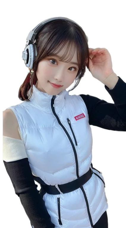 An innocent 20-year-old girl、((White tank top, Dramatic Pose)),smile,BREAK (Spacecraft control room background):2,、BREAK RAW Photos, (8k、highest quality、masterpiece:1.2)、(Intricate details:1.4)、(Photorealistic:1.4)、Octane Rendering、Complex 3D rendering with ultra-detail, Studio Soft Light, Rim Light, Vivid details, Super Detail, Realistic skin texture, Detailed aspect, Beautiful details in the eyes, Highly detailed CG Unity 16k wallpaper, compensate, (Detailed Background:1.2), Glowing Skin, whole body、(astrovest):2,(black long sleeves):5,headphone,smartwatch,((Standing with hands behind back、Leaning forward、Angle from above))