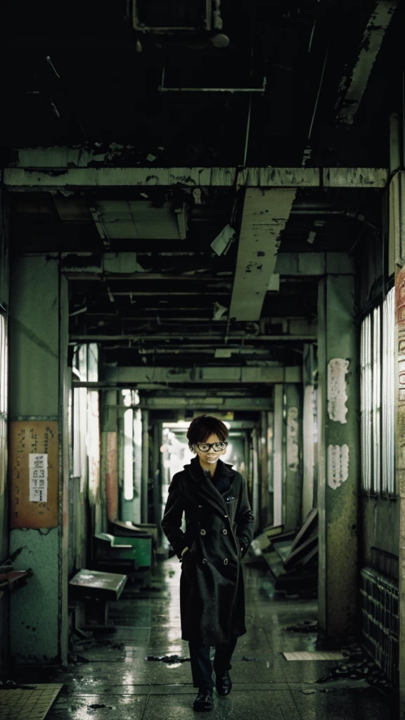 subway,Showa,Collapse,Devastation,Inside the ruins,Glasses,Women,adventure,Black and White,
