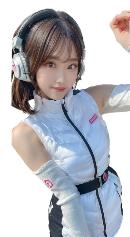 An innocent 20-year-old girl、((White tank top, Dramatic Pose)),smile,BREAK (Spacecraft control room background):2,、BREAK RAW Photos, (8k、highest quality、masterpiece:1.2)、(Intricate details:1.4)、(Photorealistic:1.4)、Octane Rendering、Complex 3D rendering with ultra-detail, Studio Soft Light, Rim Light, Vivid details, Super Detail, Realistic skin texture, Detailed aspect, Beautiful details in the eyes, Highly detailed CG Unity 16k wallpaper, compensate, (Detailed Background:1.2), Glowing Skin, whole body、(astrovest):2,(black long sleeves):5,headphone,smartwatch,((Standing with hands behind back、Leaning forward、Angle from above))