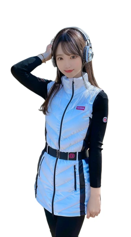 An innocent 20-year-old girl、((White tank top, Dramatic Pose)),smile,BREAK (Spacecraft control room background):2,、BREAK RAW Photos, (8k、highest quality、masterpiece:1.2)、(Intricate details:1.4)、(Photorealistic:1.4)、Octane Rendering、Complex 3D rendering with ultra-detail, Studio Soft Light, Rim Light, Vivid details, Super Detail, Realistic skin texture, Detailed aspect, Beautiful details in the eyes, Highly detailed CG Unity 16k wallpaper, compensate, (Detailed Background:1.2), Glowing Skin, whole body、(astrovest):2,(black long sleeves):5,headphone,smartwatch,((Standing with hands behind back、Leaning forward、Angle from above))