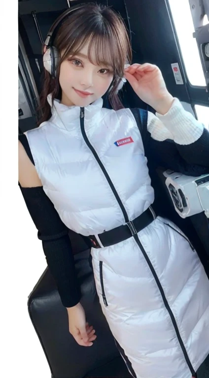 An innocent 20-year-old girl、((White tank top, Dramatic Pose)),smile,BREAK (Spacecraft control room background):2,、BREAK RAW Photos, (8k、highest quality、masterpiece:1.2)、(Intricate details:1.4)、(Photorealistic:1.4)、Octane Rendering、Complex 3D rendering with ultra-detail, Studio Soft Light, Rim Light, Vivid details, Super Detail, Realistic skin texture, Detailed aspect, Beautiful details in the eyes, Highly detailed CG Unity 16k wallpaper, compensate, (Detailed Background:1.2), Glowing Skin, whole body、(astrovest):2,(black long sleeves):5,headphone,smartwatch,((Standing with hands behind back、Leaning forward、Angle from above))