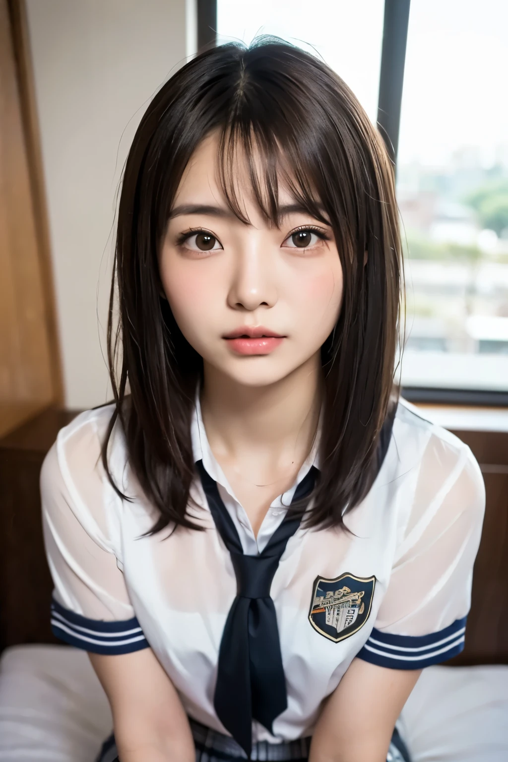 (highest quality, 8k, 32k, masterpiece, Ultra-high resolution:1.2), One girl, Beautiful Japanese Women, Tight waist, grey suit, Open jacket, office lady, suit, pants, From behind, Office Room, machine,  (Stick your butt out:1.2), Detailed face, short hair, From below, Raise one leg