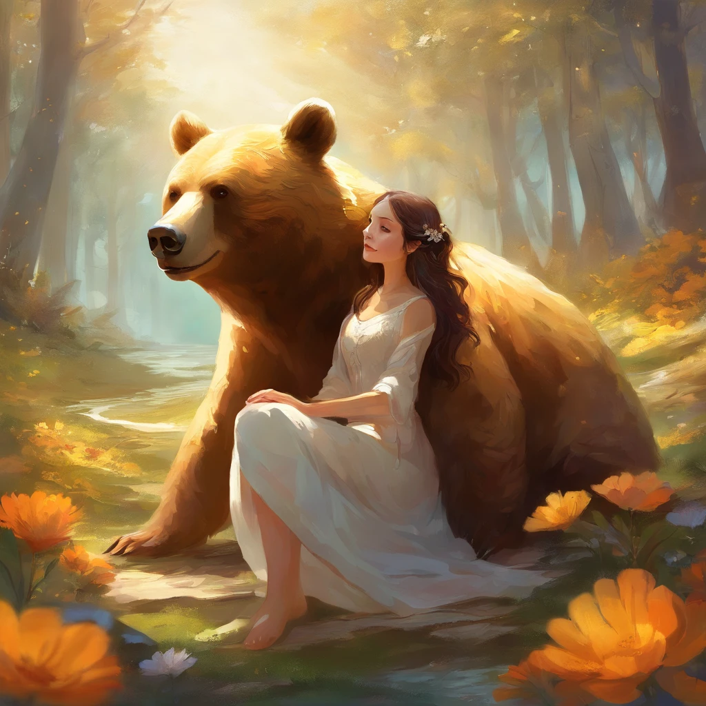 Bear and girl happy golden week