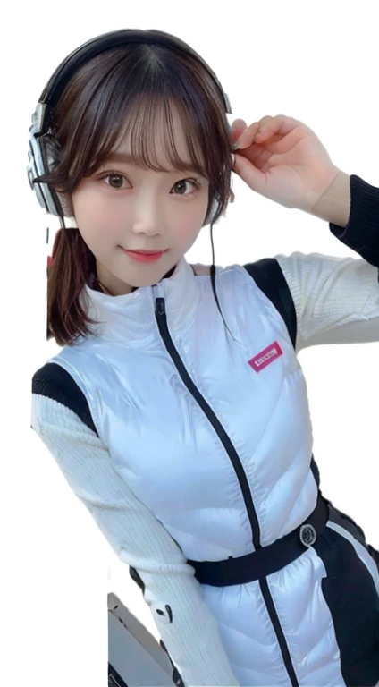 An innocent 20-year-old girl、((White tank top, Dramatic Pose)),smile,BREAK (Spacecraft control room background):2,、BREAK RAW Photos, (8k、highest quality、masterpiece:1.2)、(Intricate details:1.4)、(Photorealistic:1.4)、Octane Rendering、Complex 3D rendering with ultra-detail, Studio Soft Light, Rim Light, Vivid details, Super Detail, Realistic skin texture, Detailed aspect, Beautiful details in the eyes, Highly detailed CG Unity 16k wallpaper, compensate, (Detailed Background:1.2), Glowing Skin, whole body、(astrovest):2,(black long sleeves):5,headphone,smartwatch,((Standing with hands behind back、Leaning forward、Angle from above))