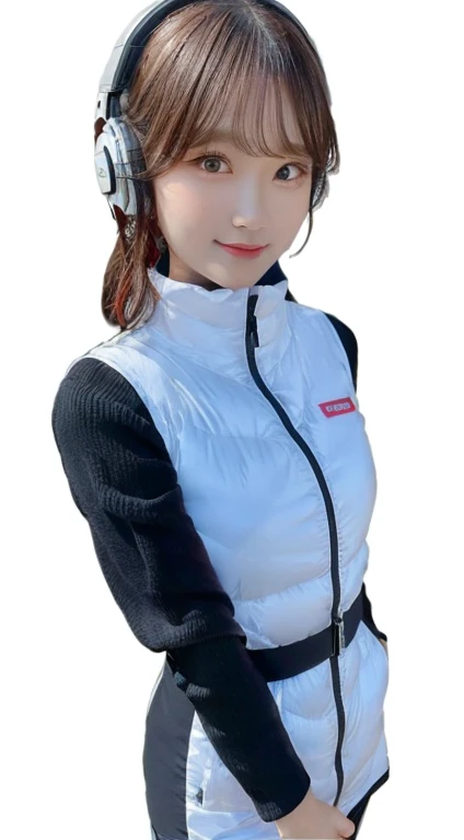 An innocent 20-year-old girl、((White tank top, Dramatic Pose)),smile,BREAK (Spacecraft control room background):2,、BREAK RAW Photos, (8k、highest quality、masterpiece:1.2)、(Intricate details:1.4)、(Photorealistic:1.4)、Octane Rendering、Complex 3D rendering with ultra-detail, Studio Soft Light, Rim Light, Vivid details, Super Detail, Realistic skin texture, Detailed aspect, Beautiful details in the eyes, Highly detailed CG Unity 16k wallpaper, compensate, (Detailed Background:1.2), Glowing Skin, whole body、(astrovest):2,(black long sleeves):5,headphone,smartwatch,((Standing with hands behind back、Leaning forward、Angle from above))