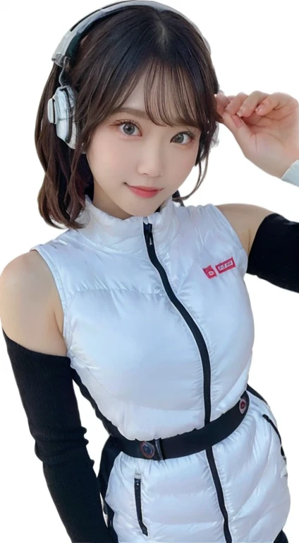 An innocent 20-year-old girl、((White tank top, Dramatic Pose)),smile,BREAK (Spacecraft control room background):2,、BREAK RAW Photos, (8k、highest quality、masterpiece:1.2)、(Intricate details:1.4)、(Photorealistic:1.4)、Octane Rendering、Complex 3D rendering with ultra-detail, Studio Soft Light, Rim Light, Vivid details, Super Detail, Realistic skin texture, Detailed aspect, Beautiful details in the eyes, Highly detailed CG Unity 16k wallpaper, compensate, (Detailed Background:1.2), Glowing Skin, whole body、(astrovest):2,(black long sleeves):5,headphone,smartwatch,((Standing with hands behind back、Leaning forward、Angle from above))