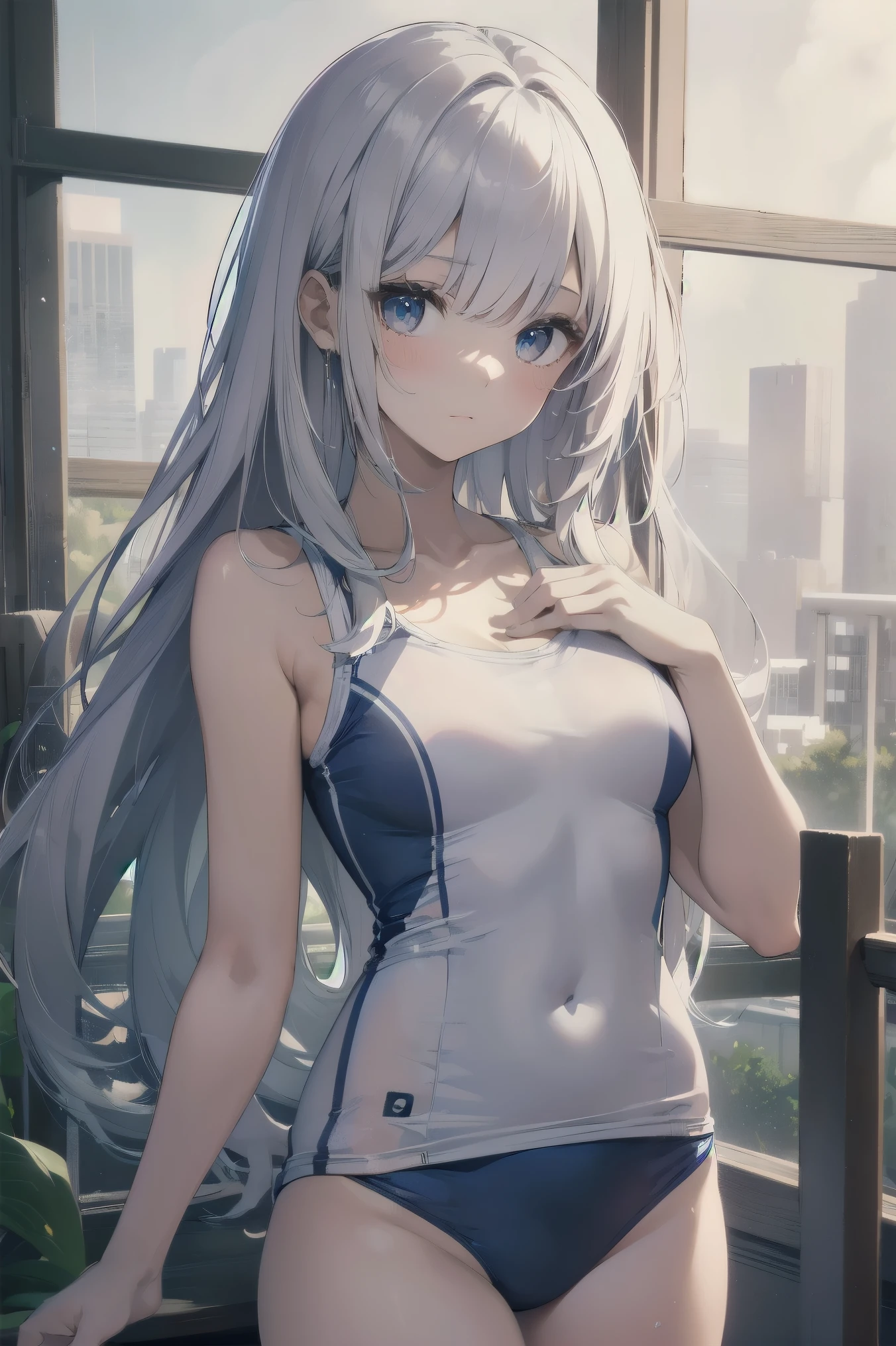 ,Optimal，masterpiece，High resolution，Highest quality，Hyper HD，Very detailed，Award-winning，16K，alone，（Upper Body），Correct Anatomy，Beautiful Cyberpunk Girl，Cowboy Shot、Cute Face，，Silver Hair、Long Hair、Twin tails、Braiding, Hairline，（（Scarlet Eyes）），Long eyelashes，Drooping eye corners，White skin，Shoot from the side, ((See-through camisole:1.5)), 、rocket , （Because I&#39;thin），
