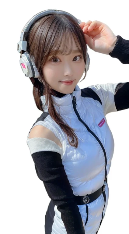 An innocent 20-year-old girl、((White tank top, Dramatic Pose)),smile,BREAK (Spacecraft control room background):2,、BREAK RAW Photos, (8k、highest quality、masterpiece:1.2)、(Intricate details:1.4)、(Photorealistic:1.4)、Octane Rendering、Complex 3D rendering with ultra-detail, Studio Soft Light, Rim Light, Vivid details, Super Detail, Realistic skin texture, Detailed aspect, Beautiful details in the eyes, Highly detailed CG Unity 16k wallpaper, compensate, (Detailed Background:1.2), Glowing Skin, whole body、(astrovest):2,(black long sleeves):5,headphone,smartwatch,((Standing with hands behind back、Leaning forward、Angle from above))