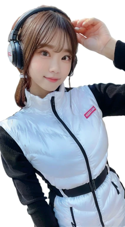 An innocent 20-year-old girl、((White tank top, Dramatic Pose)),smile,BREAK (Spacecraft control room background):2,、BREAK RAW Photos, (8k、highest quality、masterpiece:1.2)、(Intricate details:1.4)、(Photorealistic:1.4)、Octane Rendering、Complex 3D rendering with ultra-detail, Studio Soft Light, Rim Light, Vivid details, Super Detail, Realistic skin texture, Detailed aspect, Beautiful details in the eyes, Highly detailed CG Unity 16k wallpaper, compensate, (Detailed Background:1.2), Glowing Skin, whole body、(astrovest):2,(black long sleeves):5,headphone,smartwatch,((Standing with hands behind back、Leaning forward、Angle from above))