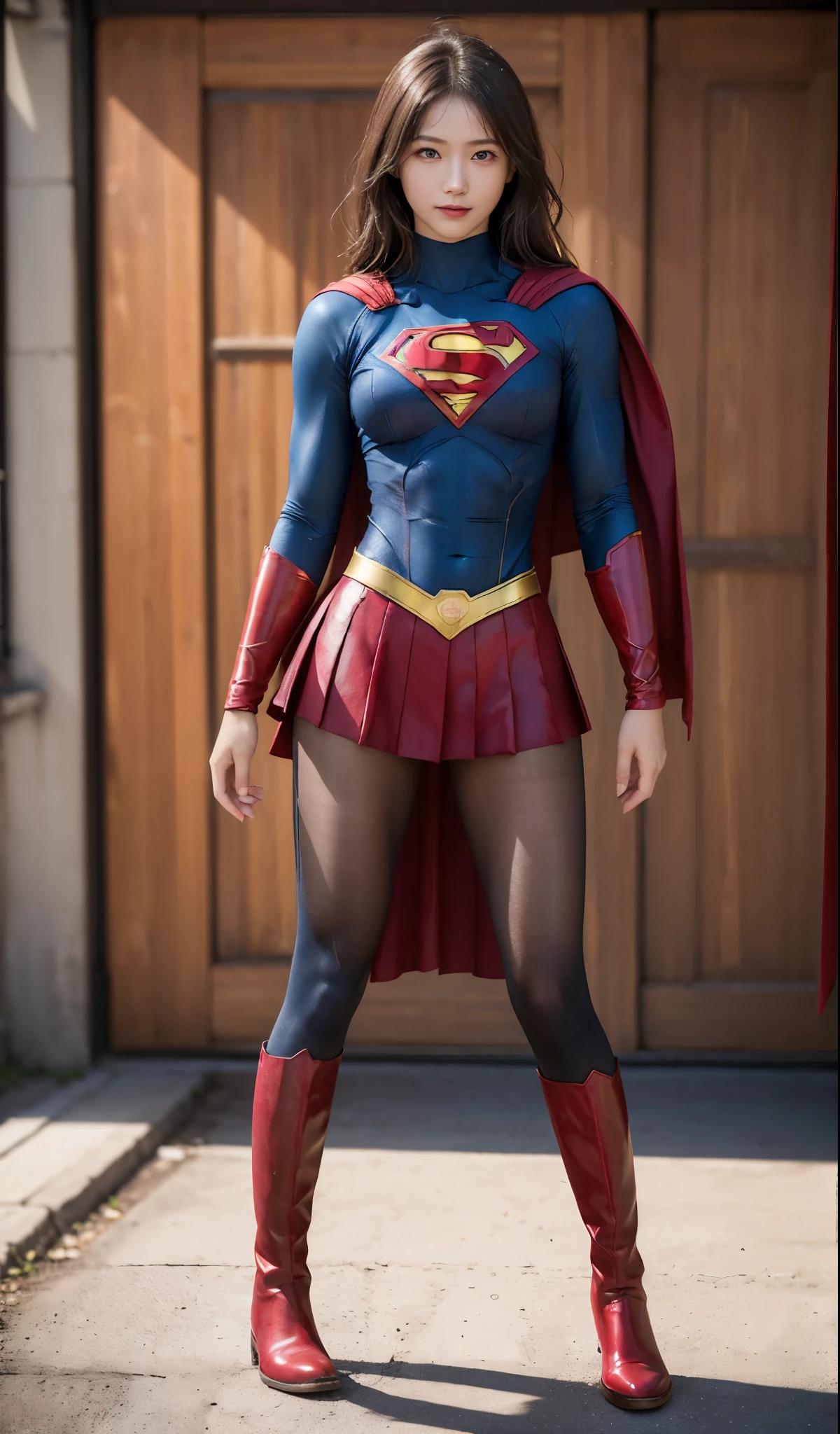 No background、(((Beautiful legs in black tights.)))、(((Legally express the beauty of your smile)))、((((Make the most of your original images)))、(((Supergirl Costume)))、(((Beautiful Hair)))、(((suffering)))、(((Please wear black tights....、Wear red boots)))、((Best image quality、8k))、((highest quality、8k、masterpiece:1.3))、(((Preserve background )))、Sharp focus:1.2、Beautiful woman with perfect figure:1.4、Slim Abs:1.2、Wet body:1.5、Highly detailed face and skin texture、8k