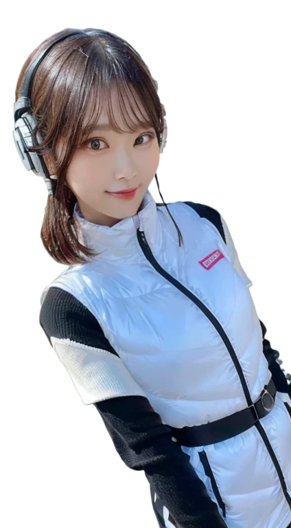 An innocent 20-year-old girl、((White tank top, Dramatic Pose)),smile,BREAK (Spacecraft control room background):2,、BREAK RAW Photos, (8k、highest quality、masterpiece:1.2)、(Intricate details:1.4)、(Photorealistic:1.4)、Octane Rendering、Complex 3D rendering with ultra-detail, Studio Soft Light, Rim Light, Vivid details, Super Detail, Realistic skin texture, Detailed aspect, Beautiful details in the eyes, Highly detailed CG Unity 16k wallpaper, compensate, (Detailed Background:1.2), Glowing Skin, whole body、(astrovest):2,(black long sleeves):5,headphone,smartwatch,((Standing with hands behind back、Leaning forward、Angle from above))