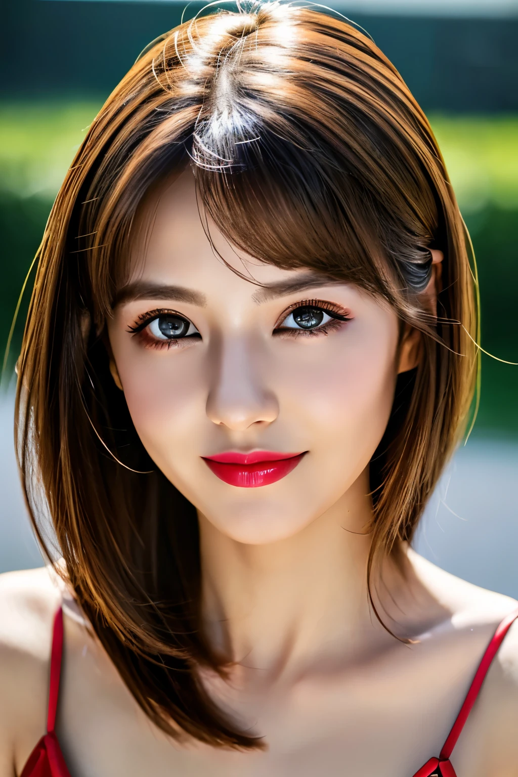 (highest quality、table top、8k、best image quality、Award-winning work)、(one young girl, 14 years old:1.3)、no sleeve, (red eyeshadow:1.2)、perfect makeup、long eyelashes、Super high-definition sparkling eyes、ultra high definition hair、ultra high resolution glossy lips、Super high resolution perfect teeth、Super high resolution cute face、brown hair、(very short straight hair:1.1)、look at me and smile、[clavicle]、accurate anatomy、(close up of face:1.5)、Luxury love hotel、(The most moody warm lighting:1.2)、blurred background、With bangs、Super high-resolution glossy and moisturized face、Super high resolutio n glowing skin、most detailed face、Ultra high resolution detailed faces、ultra high resolution hair、Fashion model 25 years old [[[[close-up]]], [[[[chest]]]], [[[[neck]]], [shoulders]]]]], Perfect eyes, Perfect iris, Perfect lips, Perfect teeth, Perfect skin, Soft front light, Glow, HDR, (Soft color: 1.2), Best quality, masterpiece, ultra high res, (photorealistic:1.37), raw photo, 1girl, long hair, beautifull eyes, beautifull face, detailed eyes and face, t-shirt, dynamic lighting, in the dark, table top, highest quality, realistic, Super detailed, finely, High resolution, 8k wallpaper, 1 beautiful woman, light brown messy hair, He is wearing an open-necked shirt., sharp focus, perfect dynamic composition, beautiful and detailed eyes, thin hair, Detailed realistic skin texture, smile, close-up portrait, model body shape, mile, close-up portrait, model body shape, body shape,cleavage, tropical beach, thin and long legs Translated with DeepL.com (free version)Top Quality, Masterpiece, (Realistic:1.2), 1 girl, detailed face, beautiful eyes, (Masterpiece:1.2, Top Quality), (fine beautiful eyes: 1. 2), (highly detailed Cg Unity 8K wallpaper, Masterpiece, Top Quality, super detailed, best shaSuper high resolution sparkling eyes、Beautiful face drawn in every detail、Super high resolution glossy red lips、big breasts、cleavage、Fashionable necklaces、camisole, ((masterpiece)), (ultra detailed