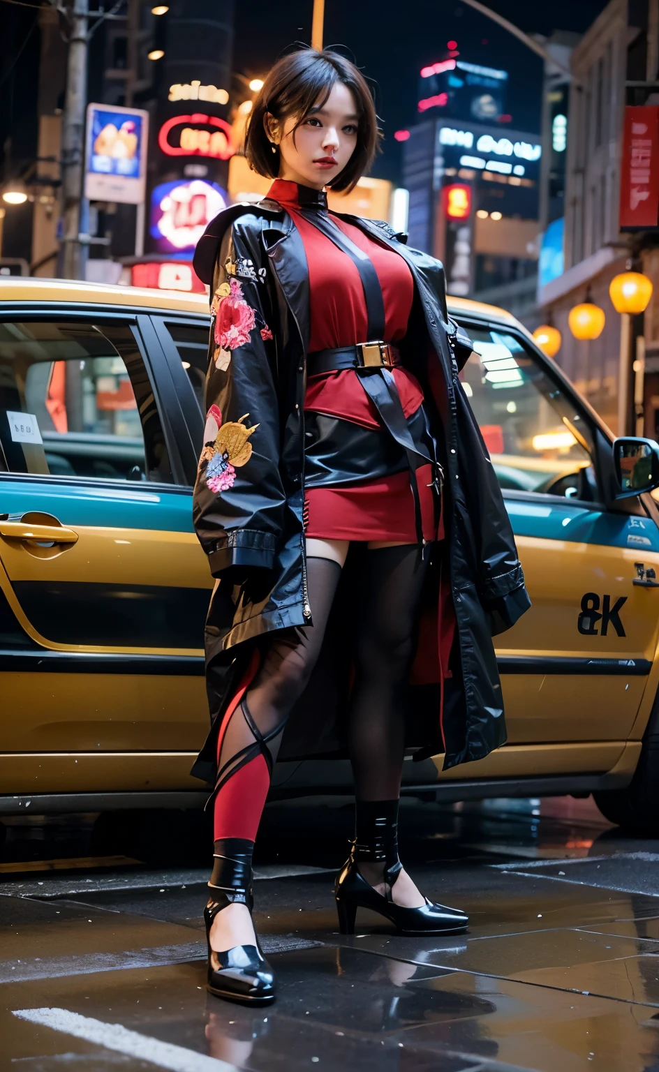 (Best quality, 8k, 32k, Masterpiece, UHD:1.2) "Generate a captivating artwork featuring a young Japanese girl model with short, sleek black hair styled in a chic bob haircut. Envision her bathed in dramatic cinematic lighting, creating an atmosphere of allure and mystery. Emphasize a romantic aesthetic vibe, showcasing the model in a poised and elegant pose that evokes a sense of intimacy and sophistication. Utilize warm and soft tones to enhance the romantic ambiance, and consider incorporating elements like flowing fabrics or flowers to add a touch of ethereal beauty. Capture the essence of romance and beauty through the model's expression, the play of light and shadows, and the overall aesthetic, creating a visually compelling and emotionally resonant piece." (perfect eyes), flawless skin, flawless face, cinematic, tight body, ((well-proportion female hands)), ((female hands with five digits)) ((Body is well proportioned)), ((chic bob haircut)), soft focus ((Short Black Hair)), ((car) ((red))