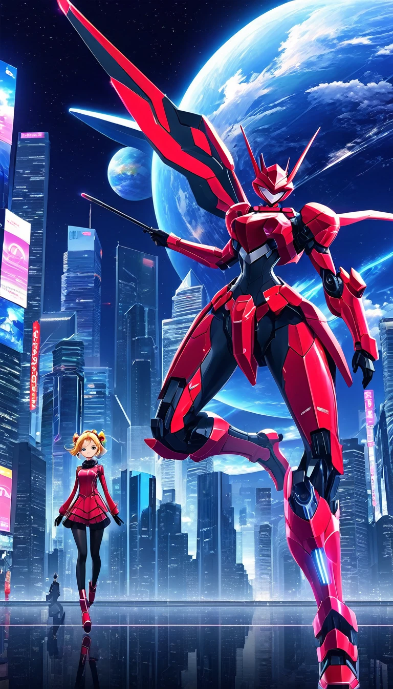 (best quality,high resolution,masterpiece:1.4),ultra-detailed,((detailed face, detailed expressions)),new anime title screen, "show title","subtitle episode number", introduction illustrations for two characters (1girl, 1boy), dynamic poses against the backdrop of a futuristic cityscape with motion blur.