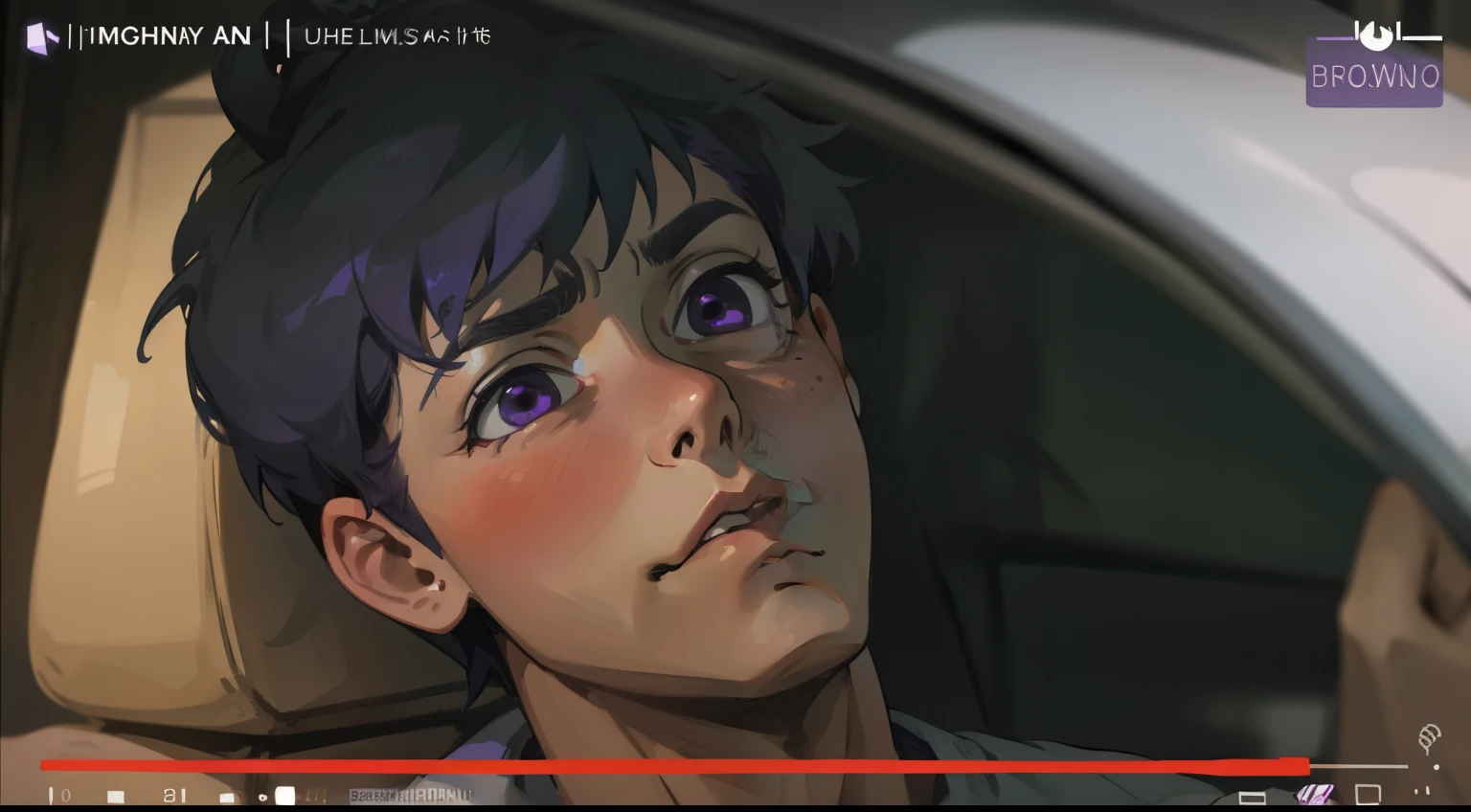 this sad thoughtful purple eyes purple hair young man 17 years old