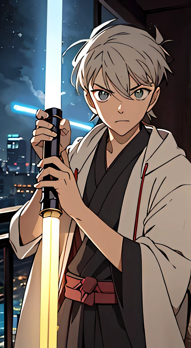 Jedi with a lightsaber, Gray Hair,,Epic shots, Nice hands, Perfect hands,