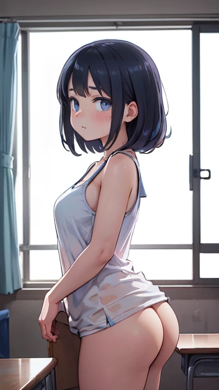 (obra de arte:1.2, Maximum quality), (realista, photorealista:1.4), beautiful illustration, (natural side lighting, film lighting), NSFW,
olhando para o espectador, foco facial, tronco, 1 garota, Japanese, high school girl, rosto perfeito, beautiful and symmetrical face, pele brilhante,
(Cabelo longo:1.5, cabelo liso:1.4, roxo escuro hair), cabelo sobre um olho, roxo escuro, chicote de olhos longo, (seios grandes, coxas sedutoras, bunda grande), Endurecimento do mamilo, delgado,
Cabelo bonito, rosto bonito, lindos olhos detalhados, beautiful collarbone, Corpo bonito, lindo peito, linda coxa, lindas pernas, lindos dedos,
((Textura detalhada de tecido, camisas de gola branca de manga curta, mini saia plissada azul marinho), gravata vermelha escura),
(beautiful scenery), noite, (sala de aula da escola), Carteira escolar, cadeira escolar, janela, cortinas, quadro-negro, standing, (chateado),