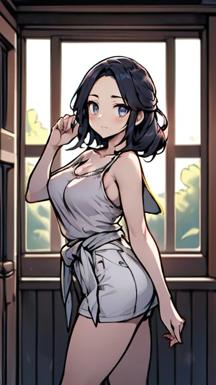 (obra de arte:1.2, Maximum quality), (realista, photorealista:1.4), beautiful illustration, (natural side lighting, film lighting), NSFW, 
olhando para o espectador, foco facial, tronco, 1 garota, Japanese, high school girl, rosto perfeito, beautiful and symmetrical face, pele brilhante, 
(Cabelo longo:1.5, cabelo liso:1.4, roxo escuro hair), cabelo sobre um olho, roxo escuro, chicote de olhos longo, (seios grandes, coxas sedutoras, bunda grande), Endurecimento do mamilo, delgado, 
Cabelo bonito, rosto bonito, lindos olhos detalhados, beautiful collarbone, Corpo bonito, lindo peito, linda coxa, lindas pernas, lindos dedos, 
((Textura detalhada de tecido, camisas de gola branca de manga curta, mini saia plissada azul marinho), gravata vermelha escura), 
(beautiful scenery), noite, (sala de aula da escola), Carteira escolar, cadeira escolar, janela, cortinas, quadro-negro, standing, (chateado),