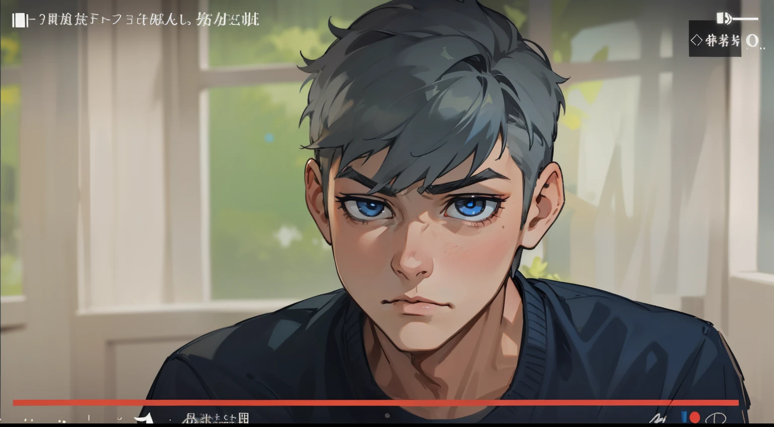 young male man sad pensive gray hair intense blue eyes