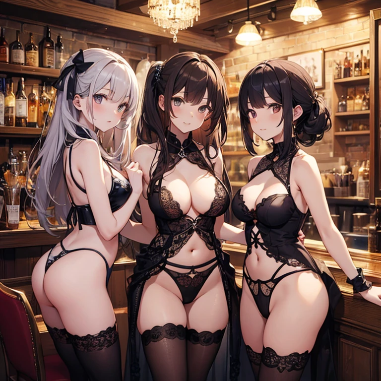 A group of exotic dancer, (in tavern), various hair styles, harem, night, details face, short skirt, seducing, sleeveless