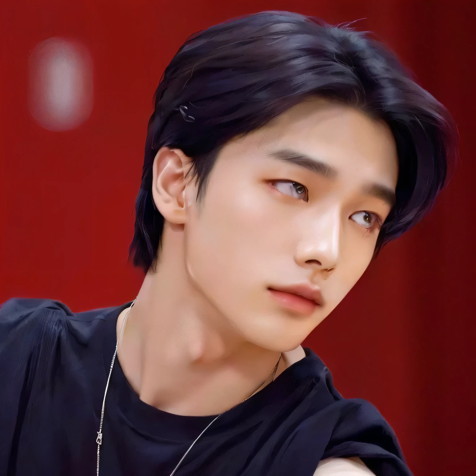 there is a man with a necklace on his neck looking at the camera, cai xukun, Yanjun Chengt, bo chen, guapo chad chin, hsiao-ron, jinyoung shin, hyung tae, young pale angel, inspirado en Bian Shoumin, hombre surcoreano, kim taejin, pale korean adorable face, zezhou chen, inspired by jeonseok lee hyunjin of stray kids straykids lost kids Hyun Jin hwang hyunjin hyunjin