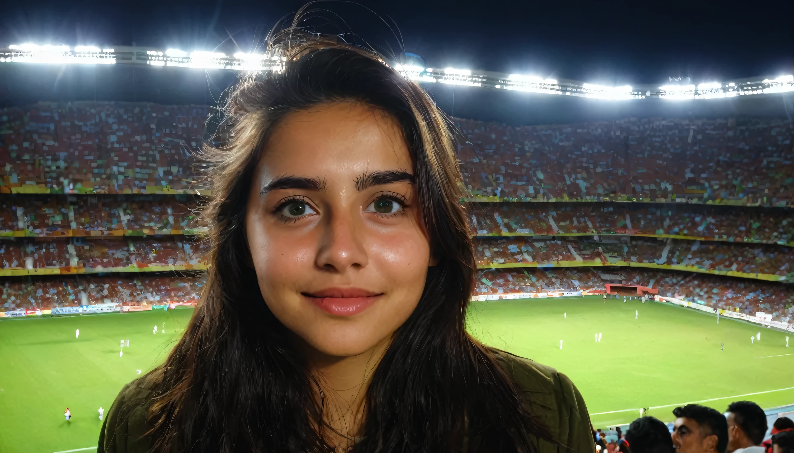 I was about 20 years old, en un estadio, fondo de la ciudad, noche, (mejor calidad: 0.8), (mejor calidad: 0.8), Cara oscura y poco clara, ojos brillantes