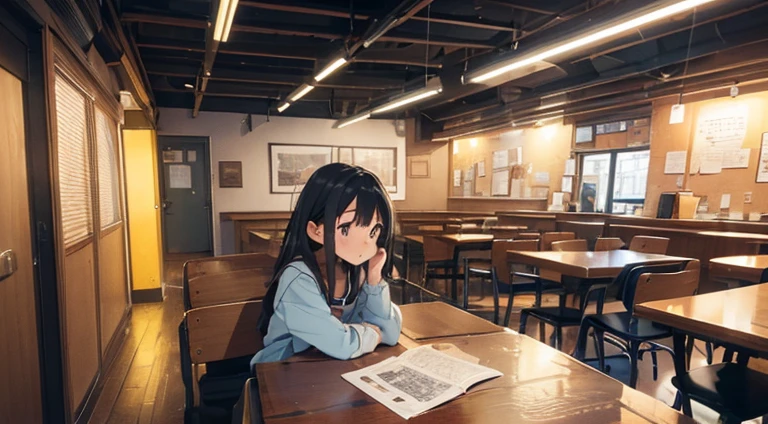 (praise), Girl studying at the table, Reading a book, Put on your headphones, , Night Light, Neon scenery on a rainy day,Analog Color Theme, Lo-fi hip hop , review, flat, 2.5D ,Line art, Ink drawing, Large slope, Watercolor, Gouache color, Studio Ghibli style, , Synthwave, praise art,90s Style,Old Texture, amplitude,90s vibe, Tabletop, Great skills