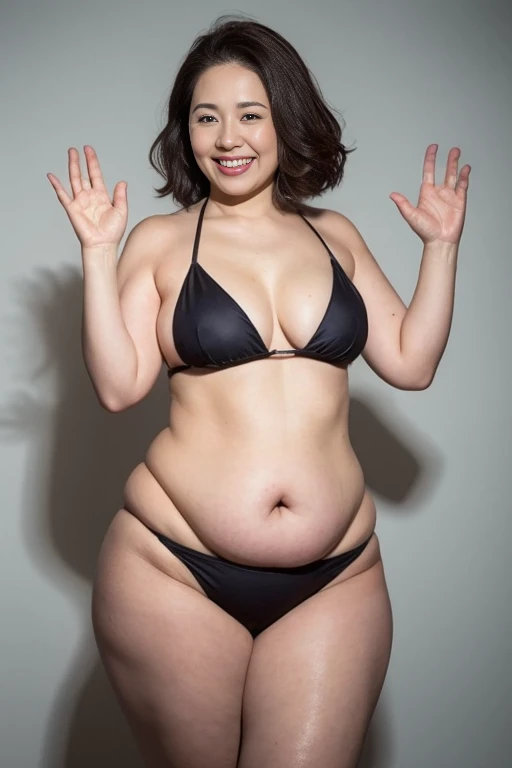 Micro Bikini、Photo studio、Gray wall、Sexy poseで立つ、Tight waist、((Big ample breasts))、Laughter、Raise your hand、Sexy pose、((((Thick body))))、Excessive sweating all over the body、