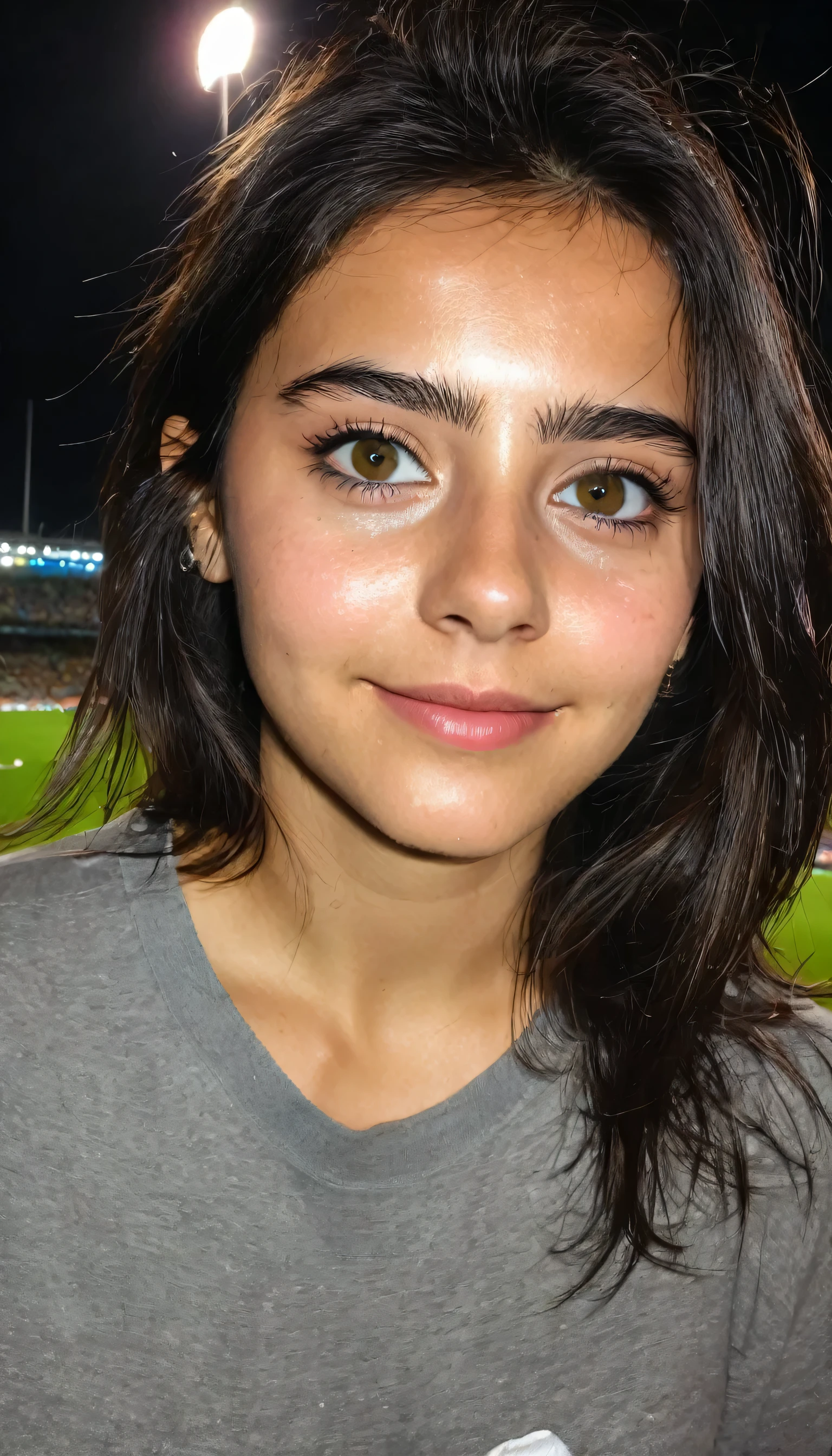 I was about 20 years old, en un estadio, fondo de la ciudad, noche, (mejor calidad: 0.8), (mejor calidad: 0.8), Cara oscura y poco clara, ojos brillantes