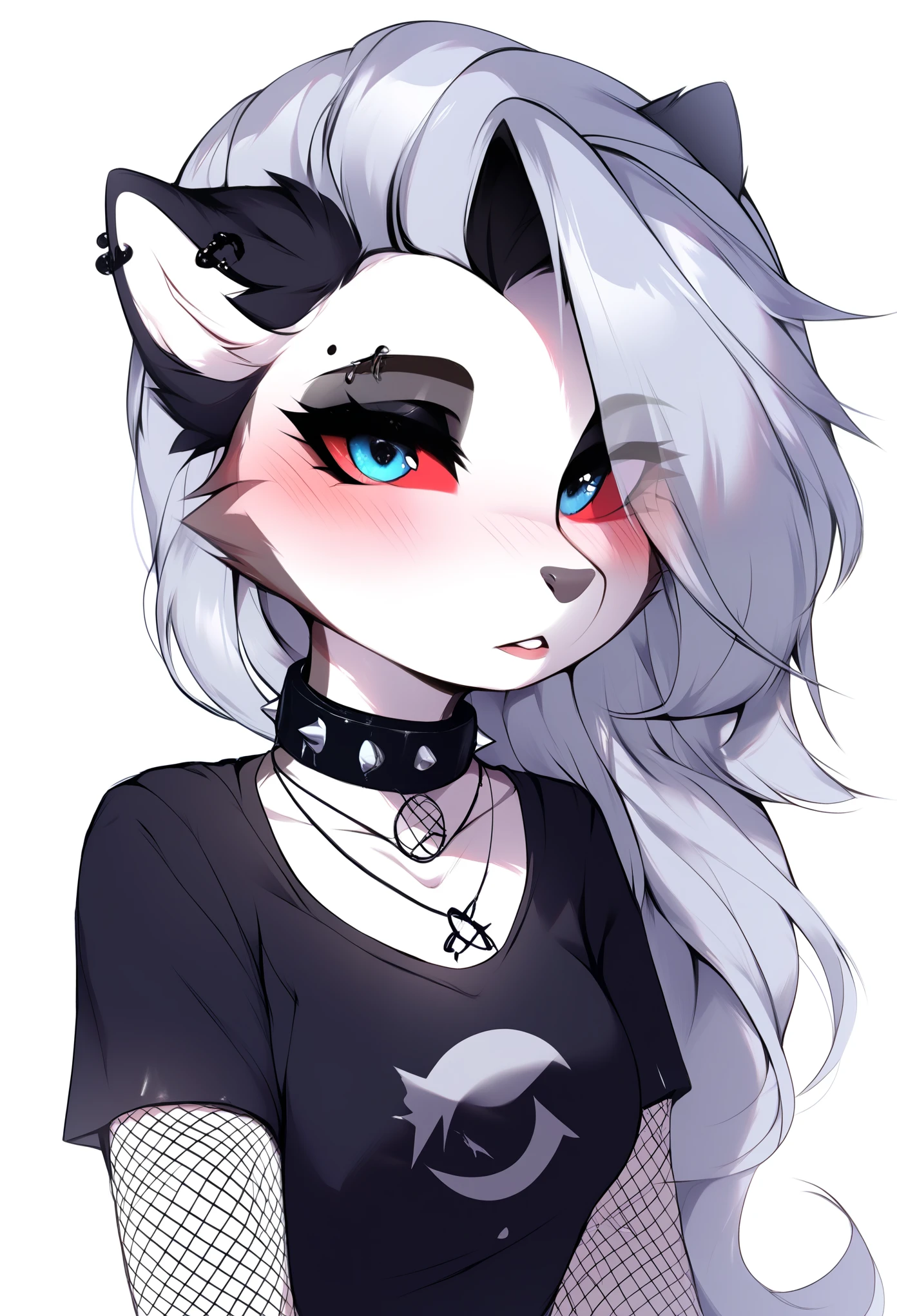 score_9, score_8_up, score_7_up, source_furry, rating_safe, by magnaluna, loona posing seductively in a goth bedroom, anthro, blushing, 