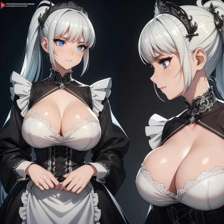 Character sheet, ultra-detailed with porcelain profile of maid character, maximalist beautiful studio soft light, rim lighting, vibrant details, lace, facial muscles, elegant, H.R. giger style