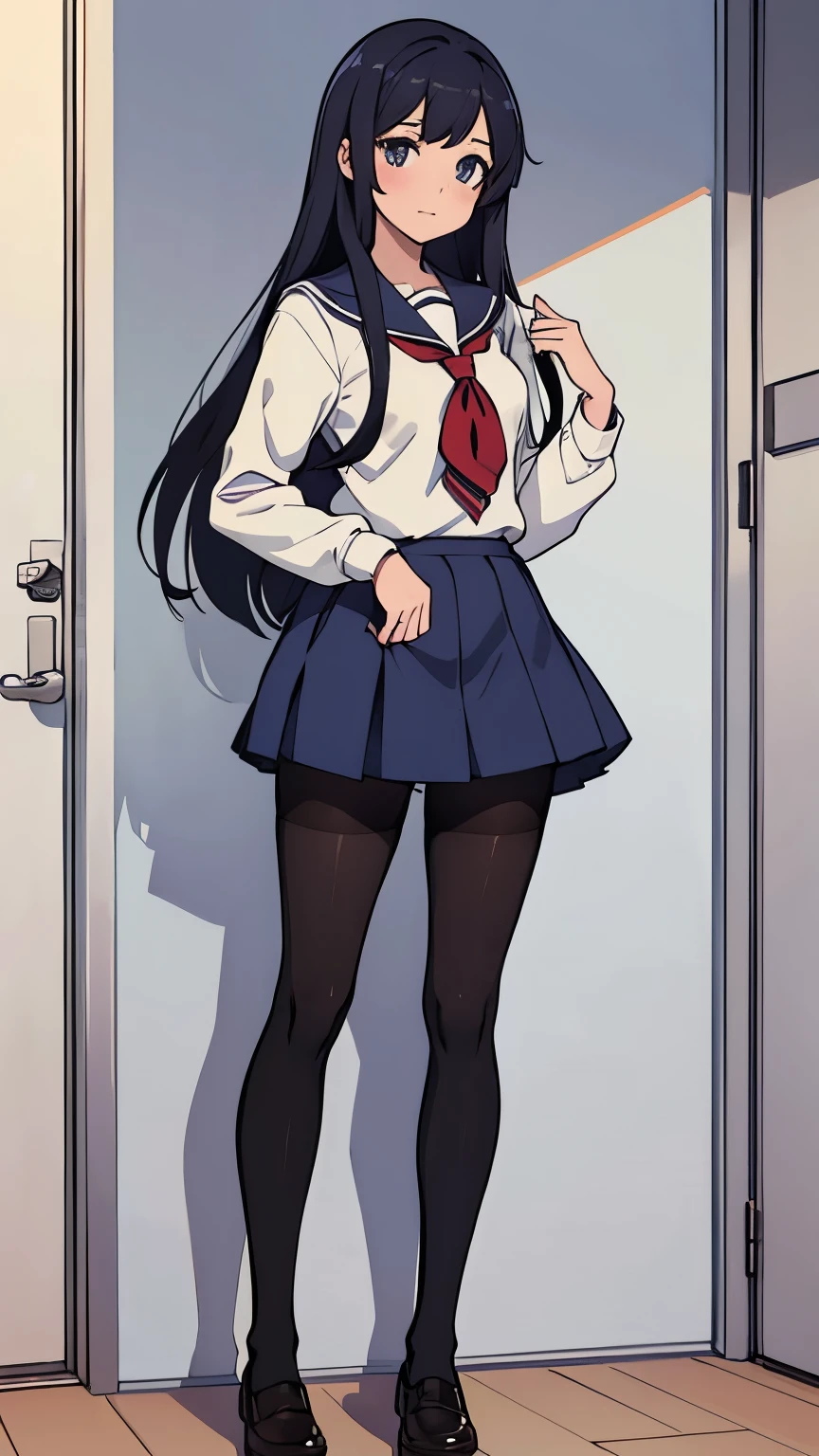 high school girl,uniform,School,Backwards,Pantyhose,The whole body is visible,Are standing