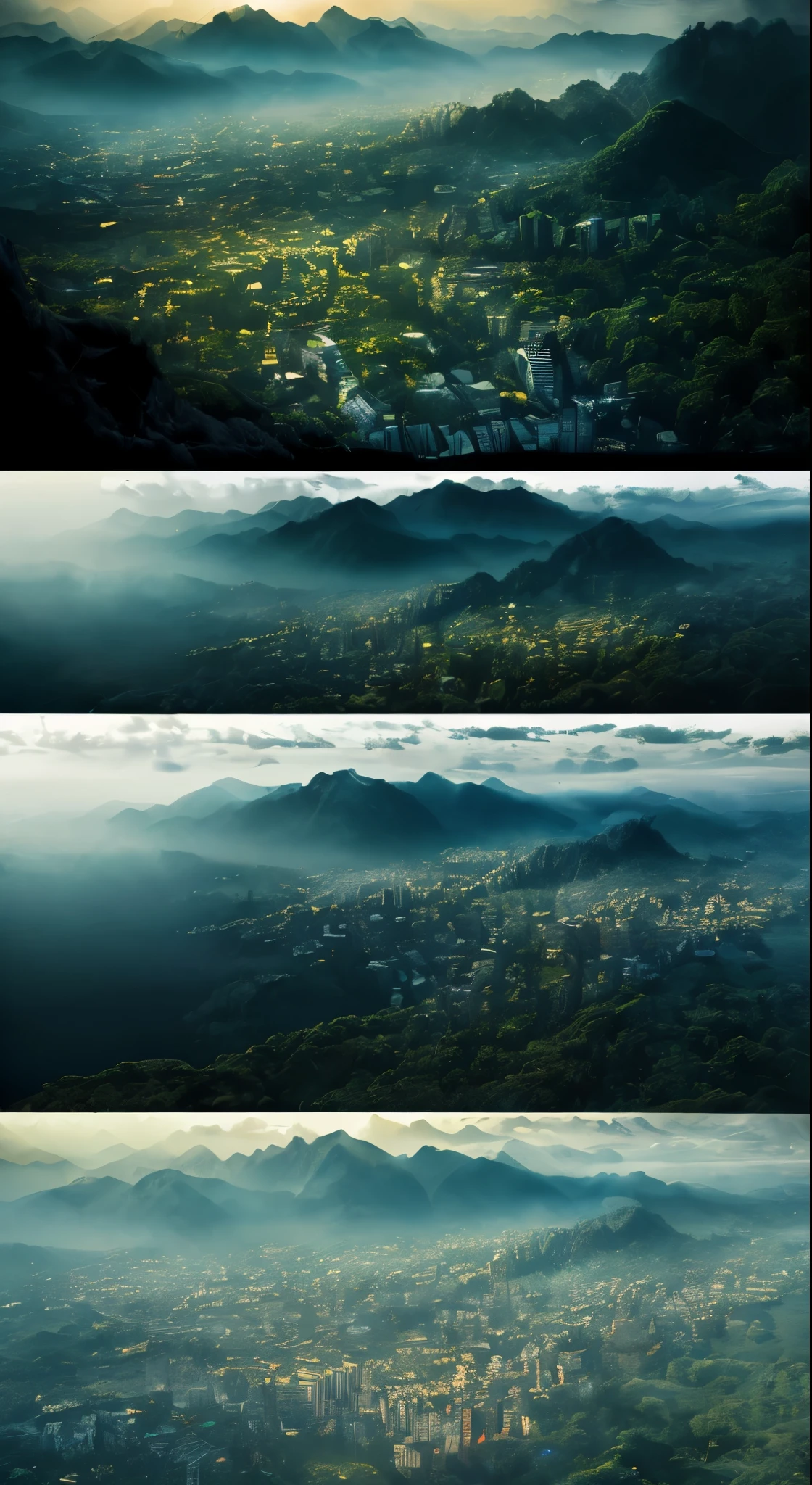 (masterpiece, 最high quality:1.2), (masterpiece, 最high quality:1.2), landscape, aerial photograph, Tropical Mountain々, landscape indigo accent, Mythology, Cinematic,detailed, atmosphere,Backlight,amazing, Cinematic, Relating the Arts, Matte Paint, Beautiful views, Realistic lighting, masterpiece, high quality, Beautiful graphics, Attention to detail, ultra detailed, Cinematic lighting, High resolution, An illustration, --v6