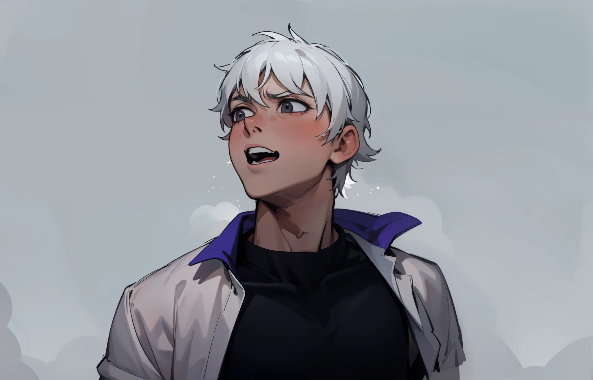 cute man gray eyes asks someone to stop shouts
