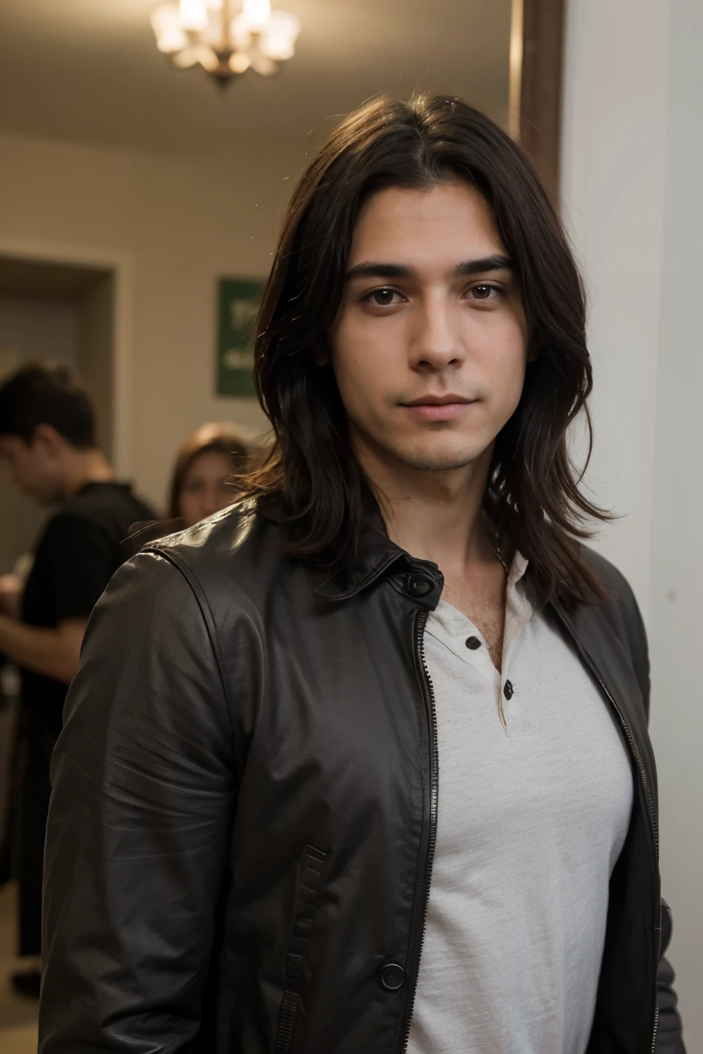 Hombre de apariencia adulta cabello negro lacio un poco puntiagudo traje un poco verde alto guapo, expulsando humo de sus manos estilo anime