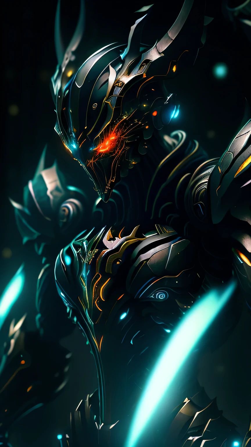 (masterpiece:1.2), best quality, high resolution, unity 8k wallpaper, (ultra realistic:1.0), beautiful detailed, extremely detailed, perfect lighting, extremely detailed CG,glowing eyes,pitch dark black Heavy Mech,pitch dark black skeleton armor,(metallic shining pitch dark black),pitch dark black full_armor,pitch dark black warframe,horns, fake horns, red eyes, global ray tracing,looking at the viewer,solo,perspective,dynamic fighting pose, city streets with colourful neon lights in bokeh 