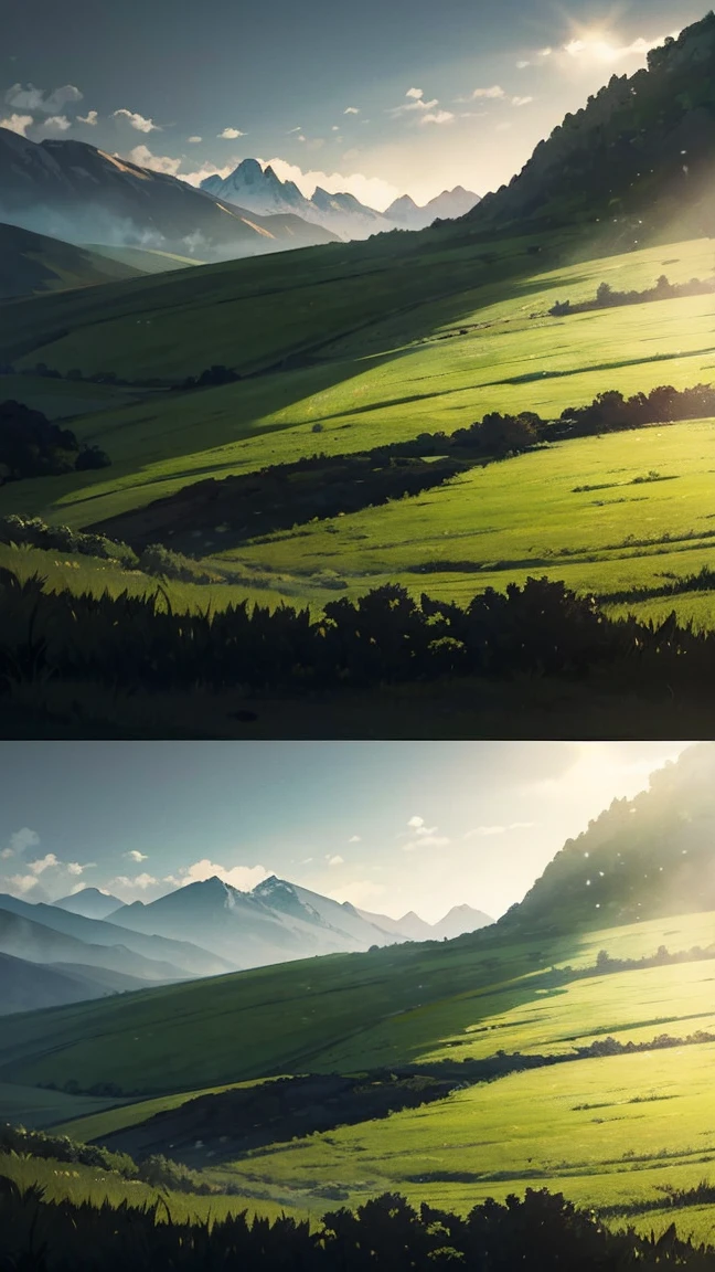 Creating desolate landscapes of valleys and mountains, Thick fog shrouded, Little sunlight, Trees with tangled roots,Thick trunk, and bushes reminiscent of grass and grass, In surreal landscapes, Dead color, 4K, Movie Lighting, natural lighting, Film Grain, Movie Lighting, High Detail, Photorealism, Photorealismistic, Volumetric lighting and shadows