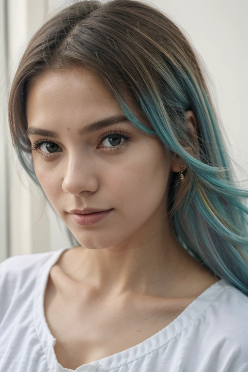 absurdo，A high resolution，（fechar-se：1.2），a vista lateral， （1 mulher：1.2）， cabelo longo e branco， Cabelo complexo， cabelo colorido， Dynamic hair， olhos brilhantes， A arte da caligrafia， caligrafia， Traje complexo， （arte fractal：0.9）， （fundo complexo：1.1）， O efeito flor， Efeitos do DNA， Efeito branco，