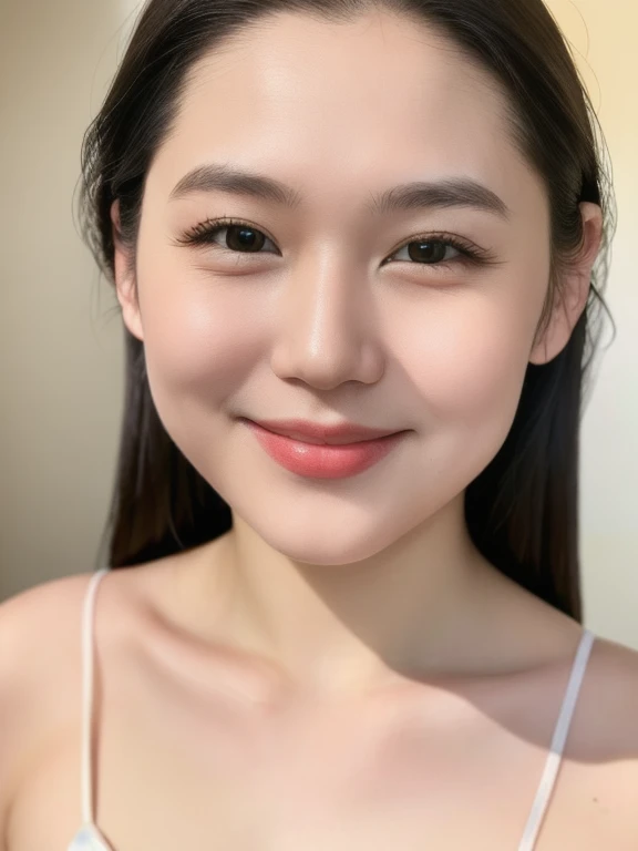 (realistic、masterpiece、Best Quality、8K、highres、high resolution:1.3)、1 girl、Huge breasts、smile, CLOSED MOUTH,white bikini、pale white skin、looking at viewers、super fine face and eyes、long hair、indoor、 upper body、