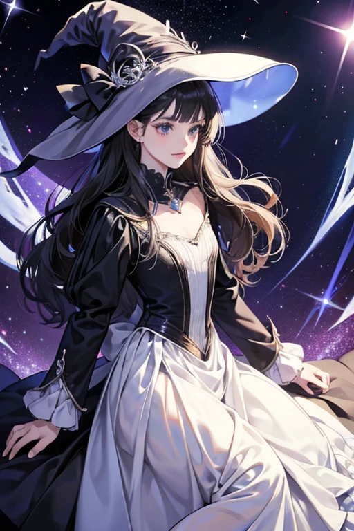 This outfit is very similar to her Witch outfit with some changes. There is now a small gem on the chest of the dress, and the chest and hem are made of a reflective material regardless of the color chosen. Down the front and back of the dress are two parallel lines of many small, star-shaped sequins, and a web like pattern starting at the chest which trails down to the hem of the dress. SPARKLE; GLITTER