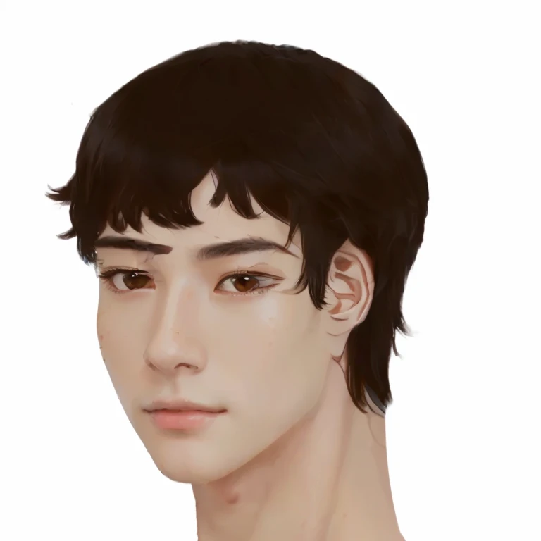 there is a drawing of a man with a black hair, halfbody portrait, androgynous face, anime portrait of a handsome man, half body portrait, detailed character portrait, delicate androgynous prince, realistically rendered face, highy detailed face, realistically proportioned face, detailed face of a asian boy, handsome detailed face, realistic portrait