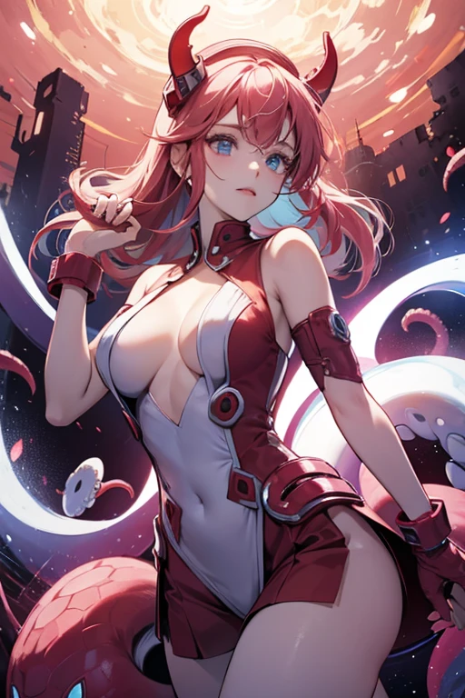 outfit has an cybernetic octopus theme to it. It is red all around with a glowing white on the suction cups. An octopus head rests on her scalp with four tentacles moving behind her. It is very revealing, as she is mostly naked except for her private areas, which were covered by the costume. This outfit appears in Fight Lab when Anna is featured as an opponent for the player. SPARKLE; GLITTER