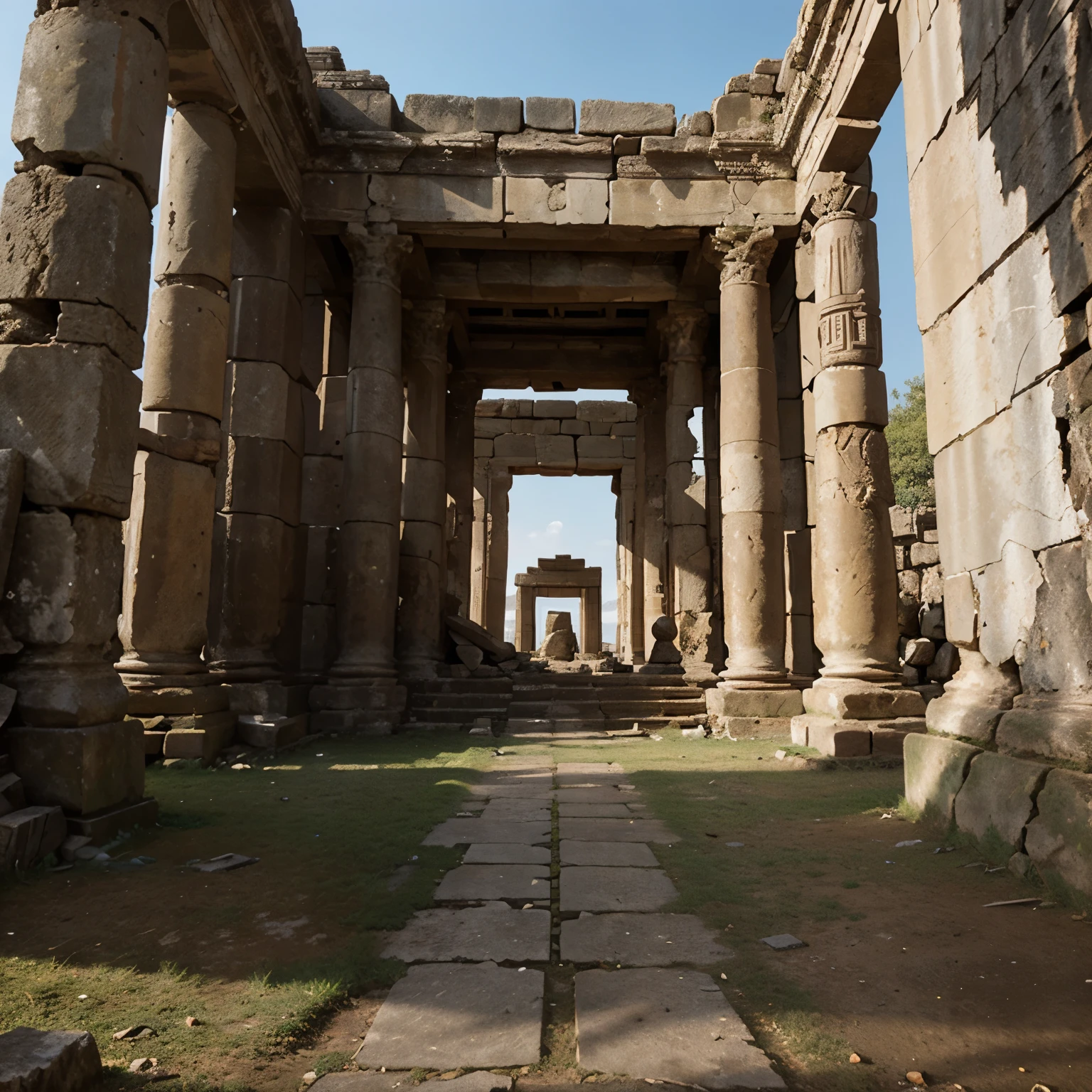 Broken ancient temple with strange symbols